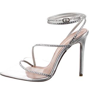 Andrea Wazen Silver Rhinestone Heels